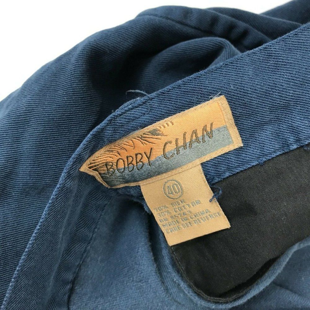 Bobby Chan Silk Blend Shorts Blue Pleated Front - Picture 9 of 11